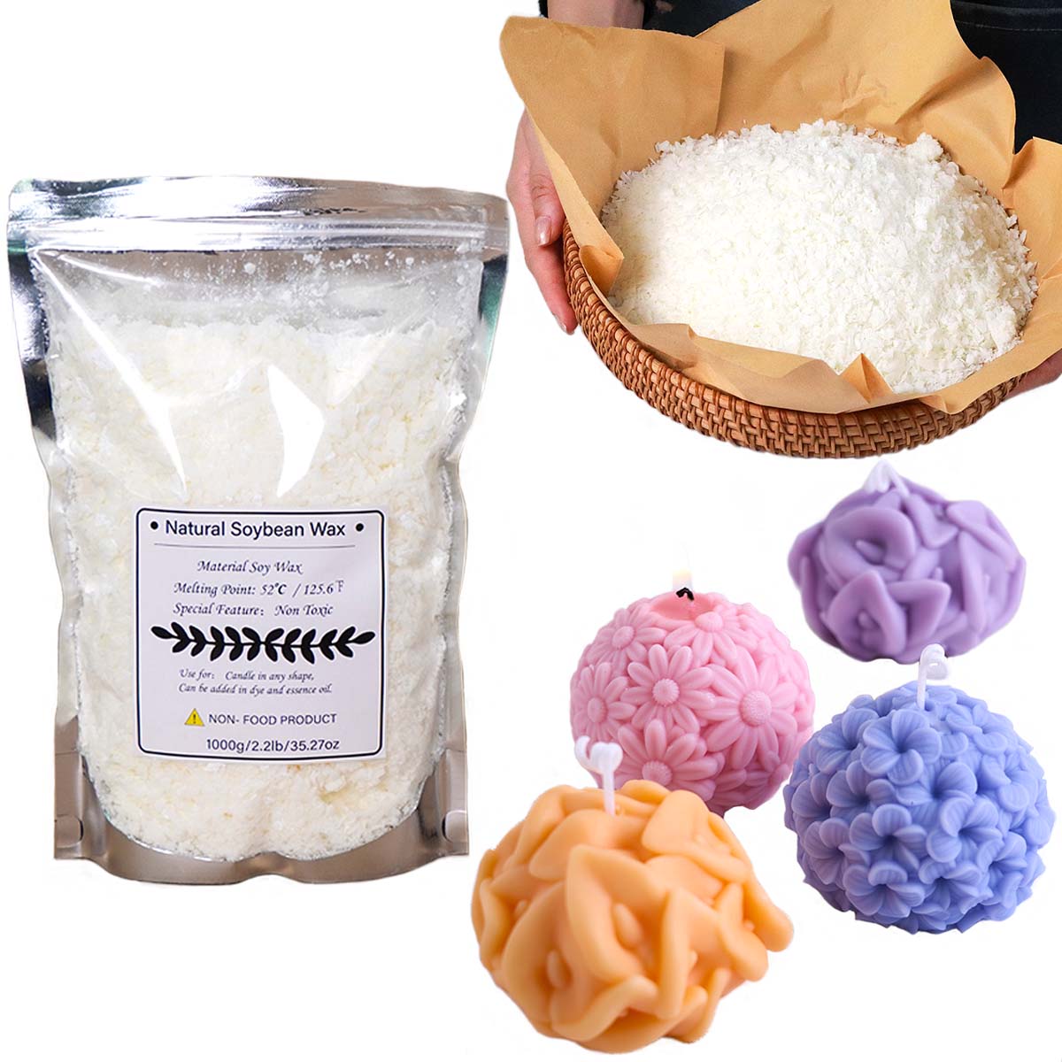 Candle Making Wax - 100/250/500/1000 جرام شمع الصويا الطبيعي تقشر